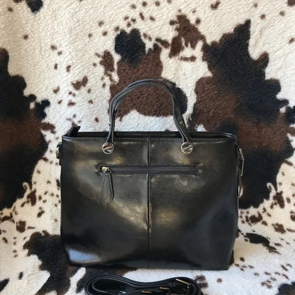 Classic Black Faux Leather Tote Bag With Removable Strap - Picture 12 of 13